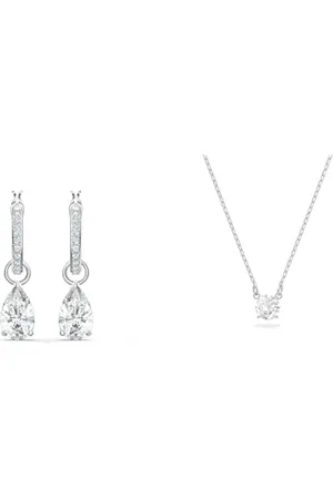 Swarovski Attract Drop-Ohrhänger, Tropfenschliff, , Rhodiniert & Attract Halskette, Rundschliff, , Rhodiniert