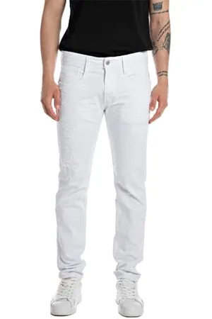 Replay Herren Jeans aus Comfort Denim, Weiß (White 001), 31W / 34L