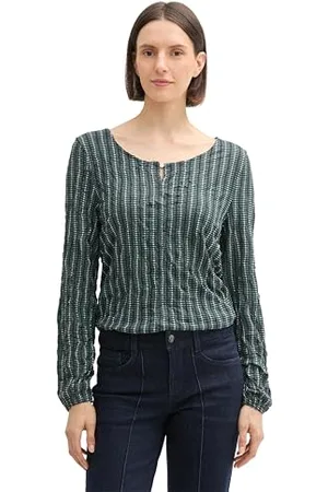 TOM TAILOR Damen Longsleeve in Crinkle-Optik, , XXS