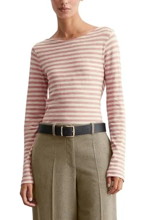 Marc O’ Polo Marc OߴPolo Damen Langarmshirt aus Bio-Baumwolle mit U-Boot-Ausschnitt, Mehrfarbig (Multi/Dark Mauve), XXL