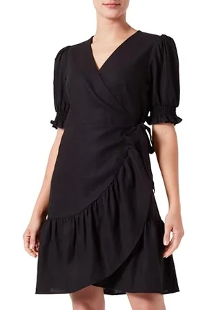 Y.A.S Y.A.S Damen FLAXY SS WRAP Dress NOOS Kleid, Black, L