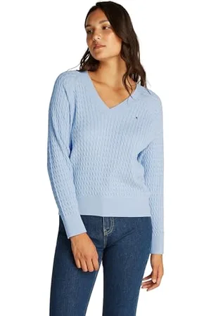 Tommy Hilfiger Damen Pullover Cable Sweater mit V-Ausschnitt, , L