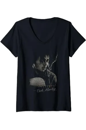 Bob Marley Catch A Fire Gitarre Tee T-Shirt mit V-Ausschnitt