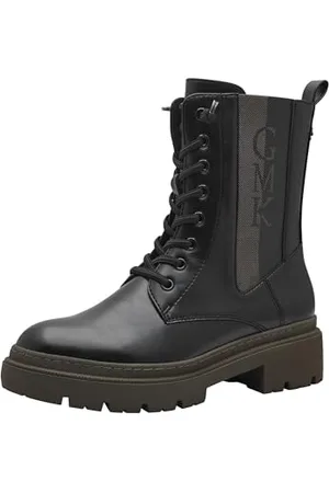 Marco Tozzi By Guido Maria Kretschmer Damen Stiefeletten zum Schnüren mit Plateau mit Reißverschluss, Schwarz (Black/Khaki), 38 EU