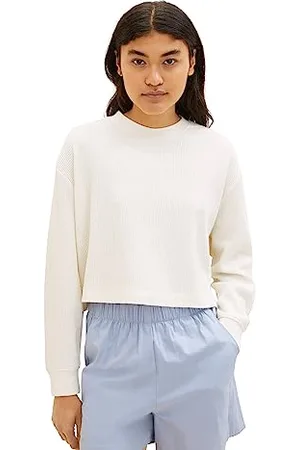 TOM TAILOR Damen 1038310 Cropped Basic Sweatshirt, 10348-Gardenia White, XL