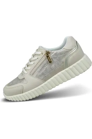 Bugatti Damen Beige Metallische Sneakers mit Reißverschluss-Akzent, Schnürdesign und leichten gestreiften Rillen-Eva-Sohlen, beige/Metallics, 36 EU