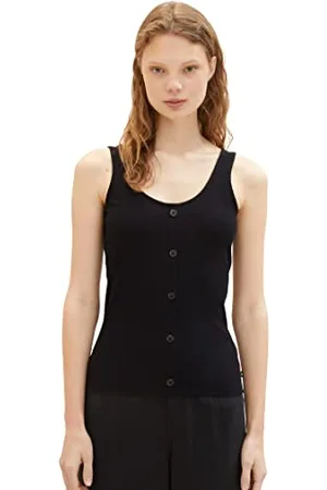 TOM TAILOR Damen 1038399 Top mit Knopfleiste, 14482-Deep Black, XXL