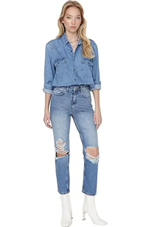 Trendyol Damen Herren Hoher Bund Straight Jeans, , 38 EU