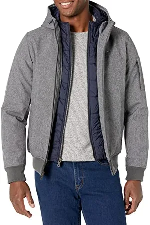 Tommy Hilfiger Herren Gefüllte Softshelljacke mit Kapuze und offenem Unterteil Jacke, , XL