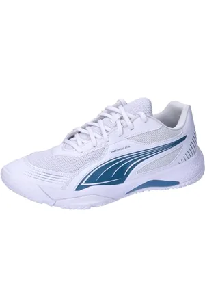 PUMA Unisex Solarflash III Indoor Court Shoe, White-Blue Horizon, 36 EU