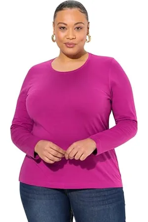 Ulla Popken Damen Shirt, Slim, Rundhalsausschnitt, Langarm, , 62-64 EU