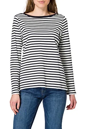 TOM TAILOR Damen Longsleeve mit Streifen aus Bio-Baumwolle, , XS