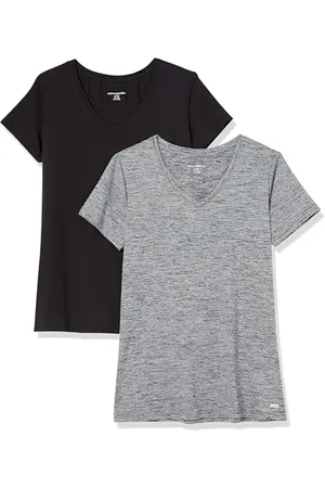 Amazon Damen Active Quick Dry Tech Stretch Kurzarm-T-Shirt mit V-Ausschnitt (in Übergröße erhältlich), 2er-Pack, , XL