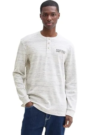 TOM TAILOR Herren Henley Longsleeve mit Print, , XL