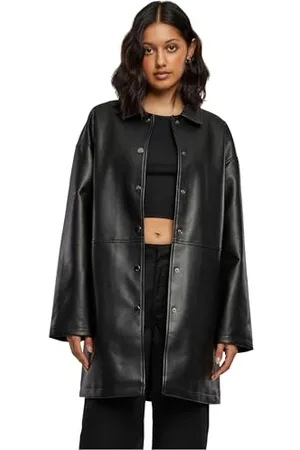 Urban classics Damen TB6072-Ladies Faux Leather Coat Jacke, Black, S