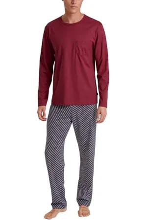 Calida Relax Imprint Pyjama, lang Herren, aus 100% Baumwolle, Hose mit stoffbezogenem Gummibund