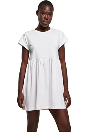 Urban classics Damen Kleid Ladies Organic Empire Valance Tee Dress, Volantkleid für Frauen, Loose Fit, white, S