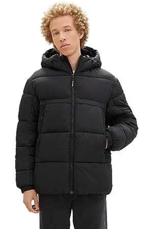 TOM TAILOR Herren Puffer-Jacke mit Kapuze, Black, XL