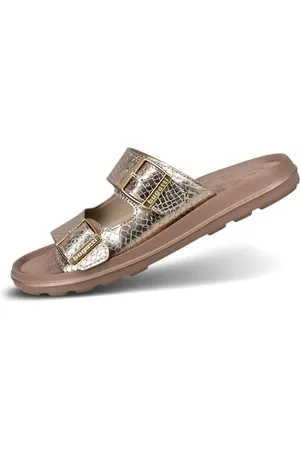 Bugatti Damen-Pantolette aus metallischem Rosen-Krokodilmuster mit doppelten Riemen, Metallschnallen, leichtem EVA-Komfort. rose/metallics 40 EU