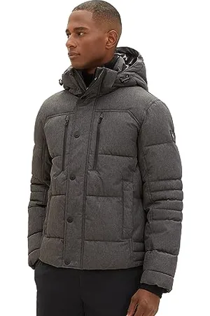 TOM TAILOR Herren 1038935 Winterjacke mit Abnehmbarer Kapuze, 28007-grey Garment dye Structure, L