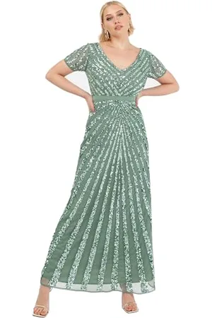 Maya Deluxe Damen Pailletten Maxi Abendkleid Elegant für Hochzeit V-Ausschnitt A-Linien-Schnitt Brautjungfernkleid, , 32
