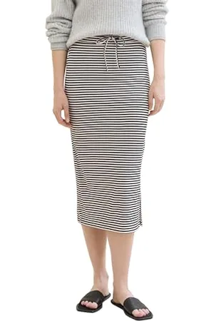 TOM TAILOR Damen Midi Rock aus Jersey , black offwhite stripe, 38