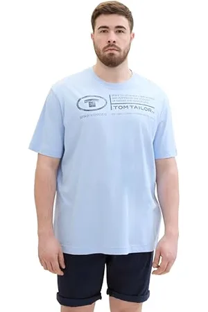 TOM TAILOR Herren Plussize Basic T-Shirt mit Print aus Baumwolle, windsurf blue, 2XL
