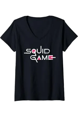 Squid Game Damen Logo T-Shirt mit V-Ausschnitt