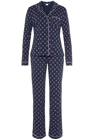 QS by s.Oliver Pyjama für Damen, dunkelblau-rosa Gemustert