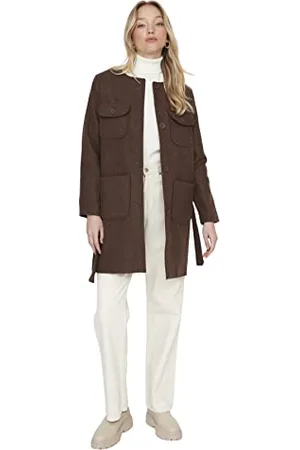 Trendyol Damen Damen Modest Regular Bomberjacken Plain Webstoff Mantel Coat, Braun, M EU