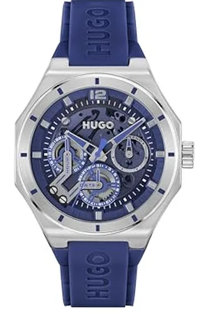 HUGO BOSS Multi Zifferblatt Quarz Uhr für Herren Kollektion #Grail Skeleton mit Blaues Silikonarmband - 1530375
