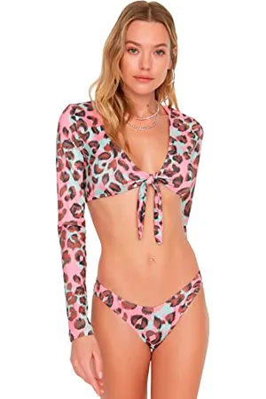 Trendyol Damen Leopard Gemusterter Gemusterter V-schnitt-bikini Sechs Bikini Bottoms, , 40 EU