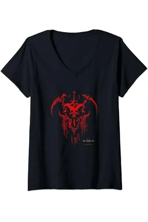 Diablo Damen IV Necromancer Sigil Distressed Red Armor T-Shirt mit V-Ausschnitt