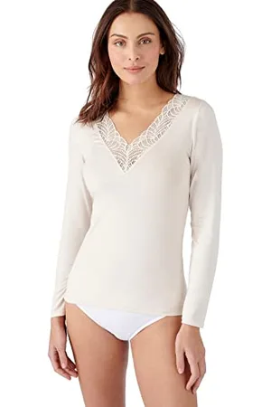 Damart Damen Unsichtbares langärmliges Thermolactyl mit Spitze T-Shirt, , Large