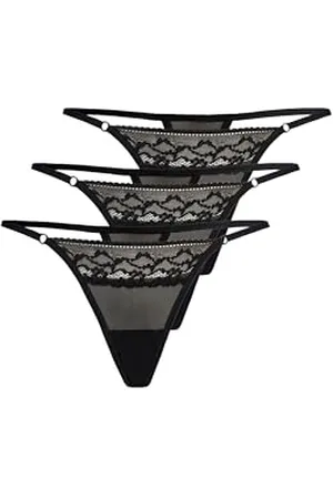 Teyli Damen 3er Pack Tanga String aus Spitze mit Streifen - String Tanga Damen String - String Tanga Dessous - Strings S/M