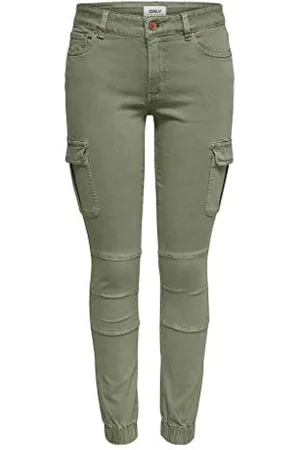ONLY Cargo Jeans Hose | Stretch Denim Jogger Pants | Slim Mid Waist Karottenhose ONLMISSOURI, Farben:Grün, Größe:34W / 32L, Z-Länge:L32