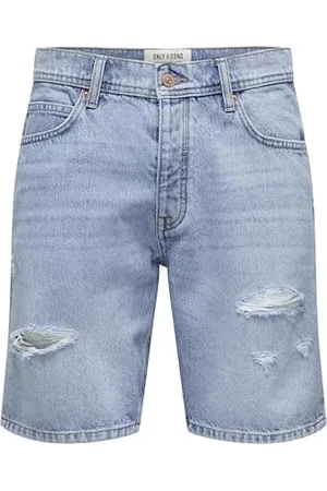 Only & Sons ONLY&SONS Herren Shorts Denim Midi Bermuda Mid Waist Pants Baumwolle Five-Poket Hose, Farben: , Größe:L