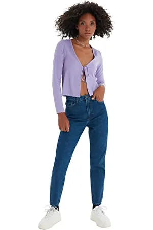 Trendyol Damen High Waist Mom Jeans, Indigoblau, 36 EU