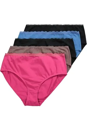 Ulla Popken Damen Midislips, 5er-Pack, Spitzenbund Slip, , 46-48 EU