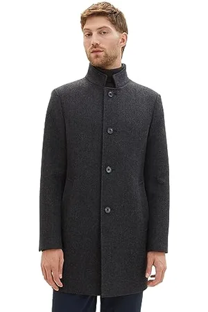 TOM TAILOR Herren 1037407 3-Knopf Wollmantel mit Stehkragen, 32525-grey Big Herringbone Optic, XL