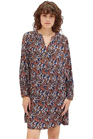 TOM TAILOR Damen 1037925 Tunica Kleid mit Muster, 32370-navy small tie dye floral, 38