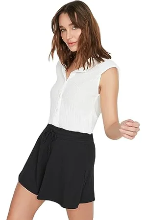 Trendyol Damen, hohe Taille, weites Bein, Normale Passform Shorts, , L