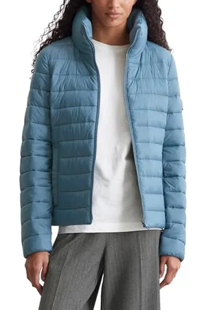 Marc O’ Polo Marc OߴPolo Damen Steppjacke mit Stehkragen wasserabweisend, Blau (Hazy Blue), 32