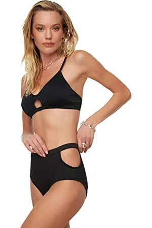 Trendyol Damen Textured High Waist Neckline Detail Six Bikini Bottoms, , 40 EU