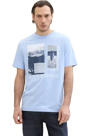 TOM TAILOR Herren Basic T-Shirt mit Fotoprint, windsurf blue, S
