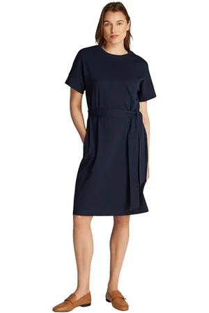 Tommy Hilfiger Damen Kleid Cotton Interlock zum Binden, Blau (Dark Night Navy), L