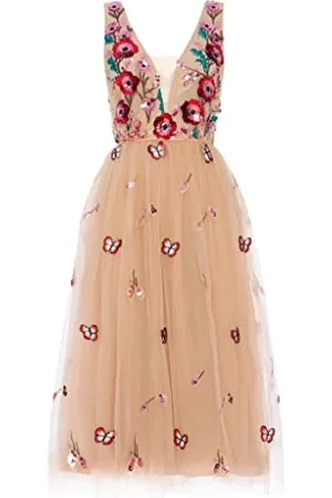 Swing Midikleid Damen | Elegantes Kleid | Festliches Kleid | Partykleid | Abendkleid | Hochzeitskleider | Abschlussballkleid | Ballkleid | V-Ausschnitt | Ärmellos | | 40 (L)