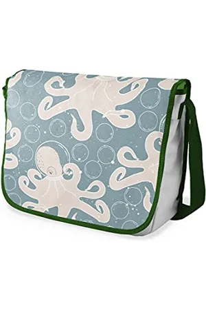 Bonamaison Le Jardin du Lin Digital Bedruckte Messenger Schultaschen mit Khaki Riemen für Mädchen und Jungen, Zurück zur Schule, Kuriertaschen für Schüler, Umhängetaschen, Größe: 29x36 Cm
