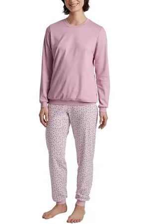 Calida Midnight Flowers Bündchen-Pyjama Damen, aus 100% Dicker Baumwolle