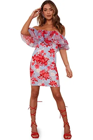 Chi Chi London Damen Organza Rüschen und Blumenmuster, figurbetont, Kleid für besondere Anlässe, 42